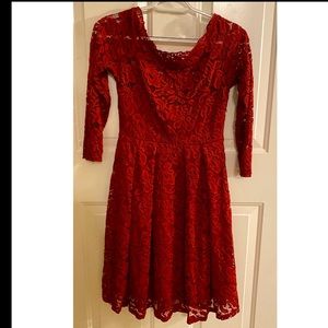 Miusol Red / Maroon Lace Scooped Neckline Dress Sz S